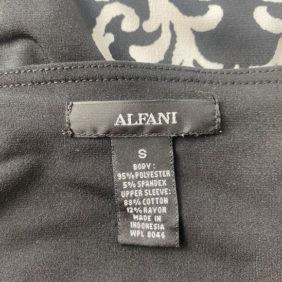 ALFANI Women‎ Tunic Black White Floral Round Neck 3/4 Sleeve Stretch Top S Used - Picture 11 of 14